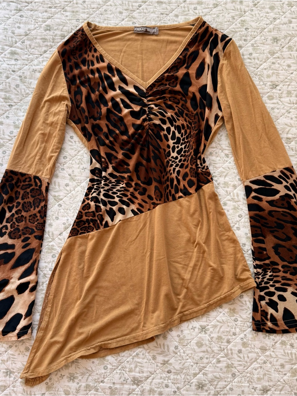 Vintage euro paris leopard print long sleeve asymmetrical top